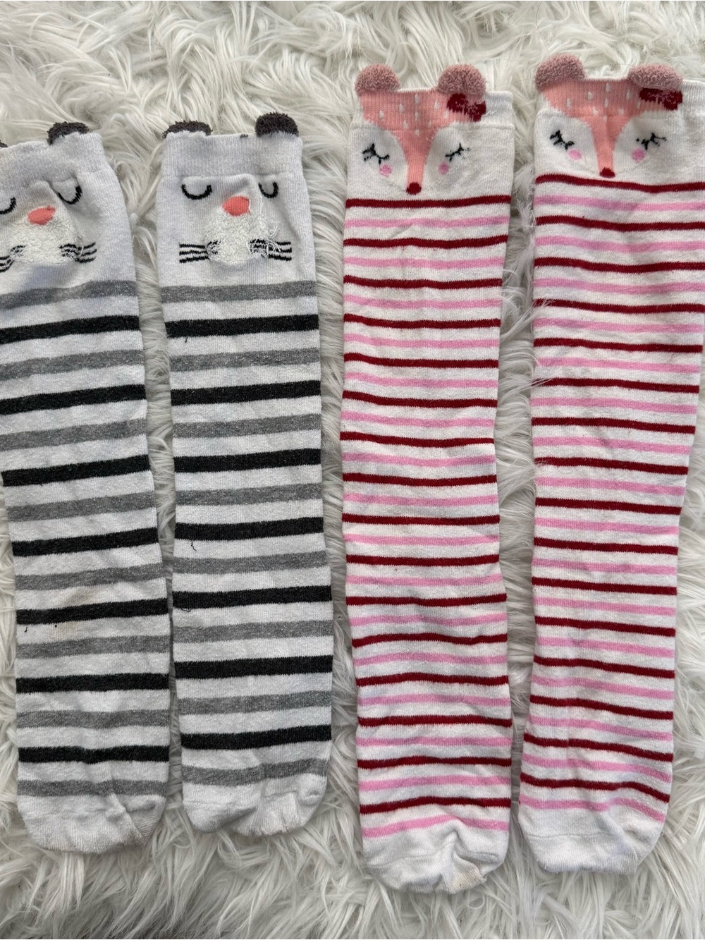 Toddler knee high striped socks, fox and cat animal print